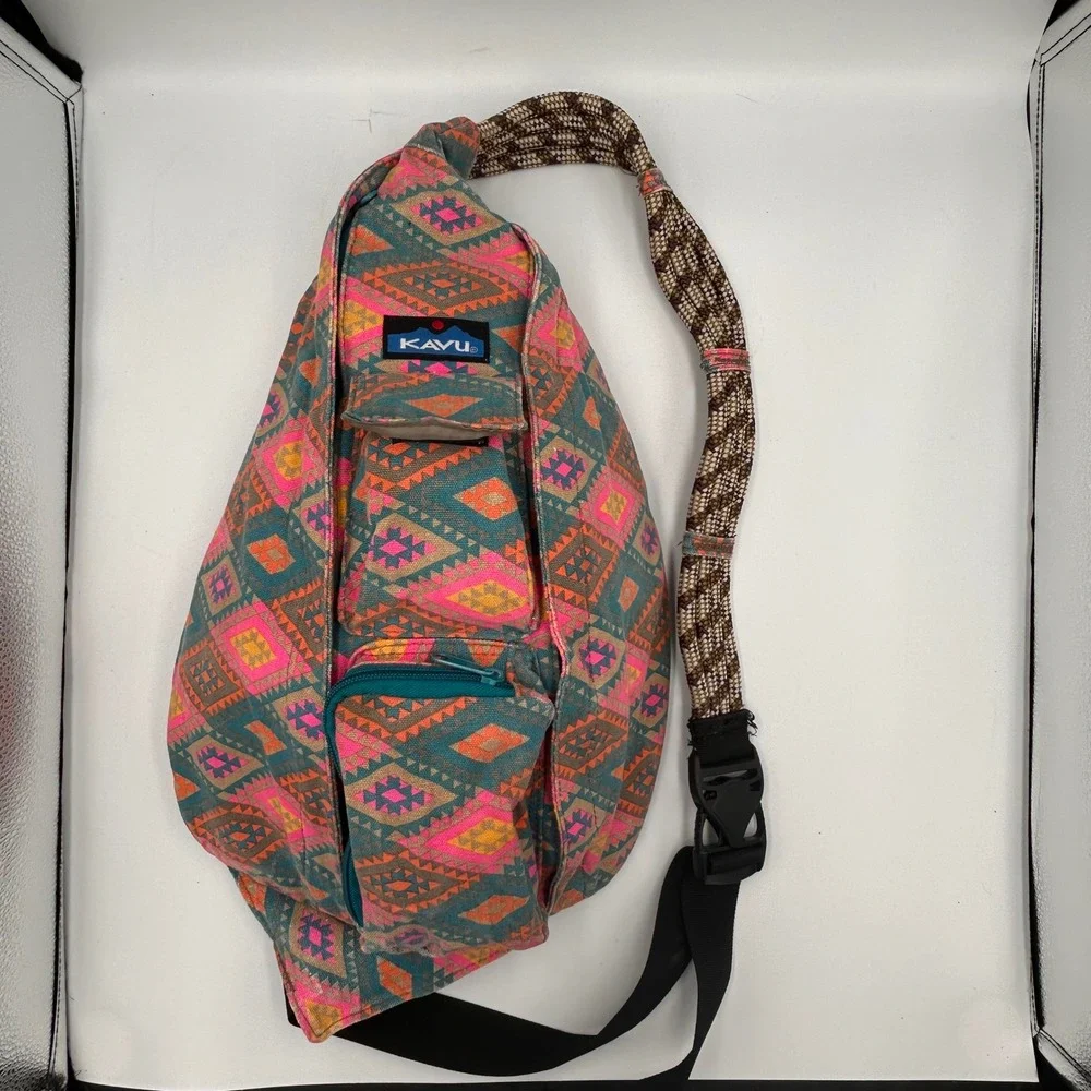 KAVU Rope Sling Bag Aztec Southwestern Cotton Canvas Backpack Granolagirl Hiking